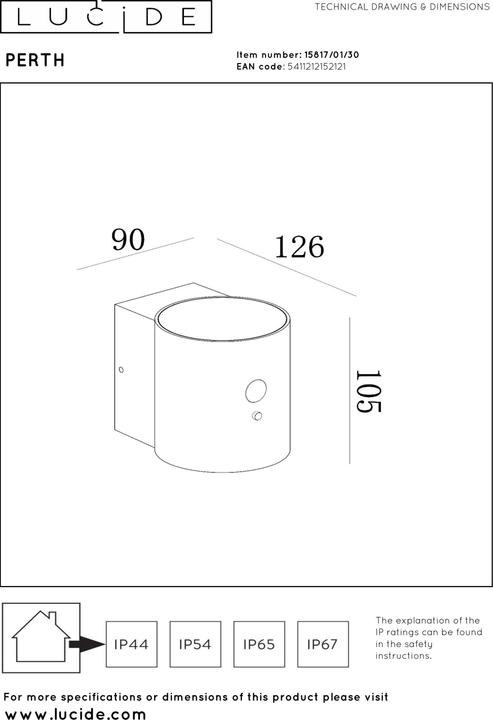 Produktbild Lucide PERTH LED Wandleuchte 1W dimmbar IP65 Steuerbare Lichtfarbe Modern Schwarz 15817/01/30 (100 lm, IP65)