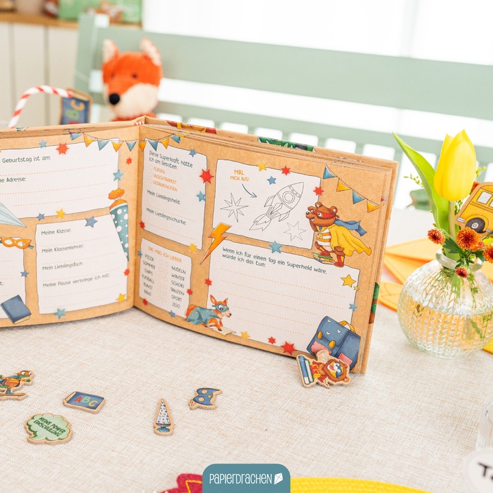 Produktbild Papierdrachen Freundebuch Schule Superhelden Tiere - Set 07