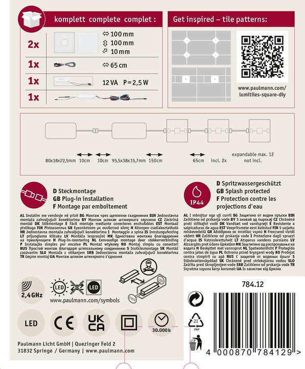 Immagine prodotto Paulmann Set base di piastrelle quadrate LumiTiles (RGBW, 1 cm, Interno)