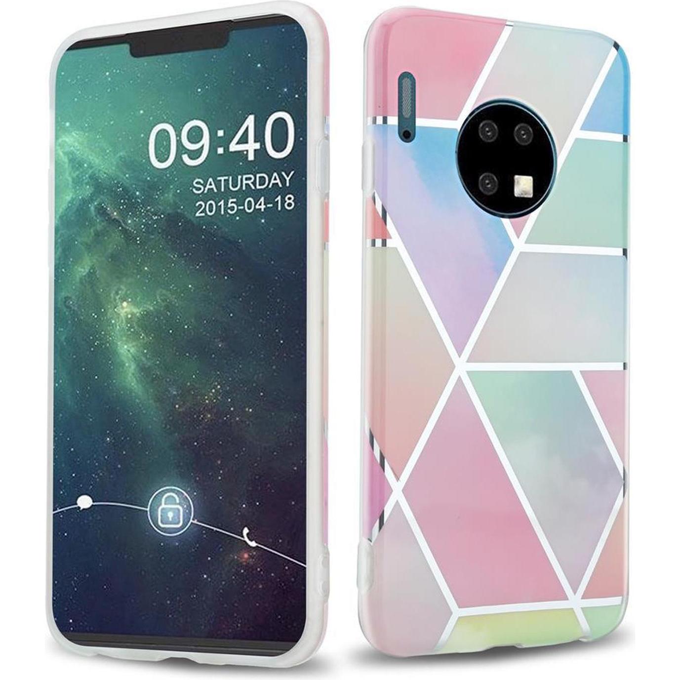 Cadorabo IMD TPU Bunter Marmor Cover (Huawei Mate 30), Smartphone Hülle, Rosa