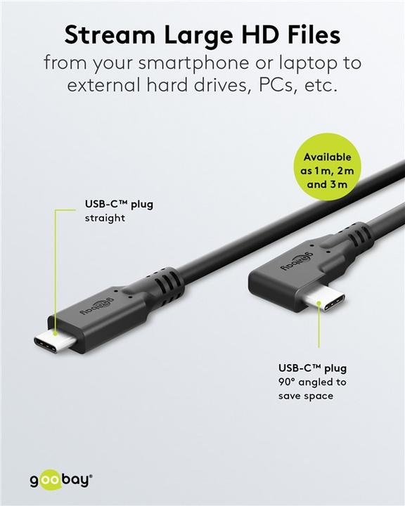 Produktbild Goobay USB-C-Kabel 90°, 3 m, schwarz (3 m, USB 3.2 Gen 1, 60 W)