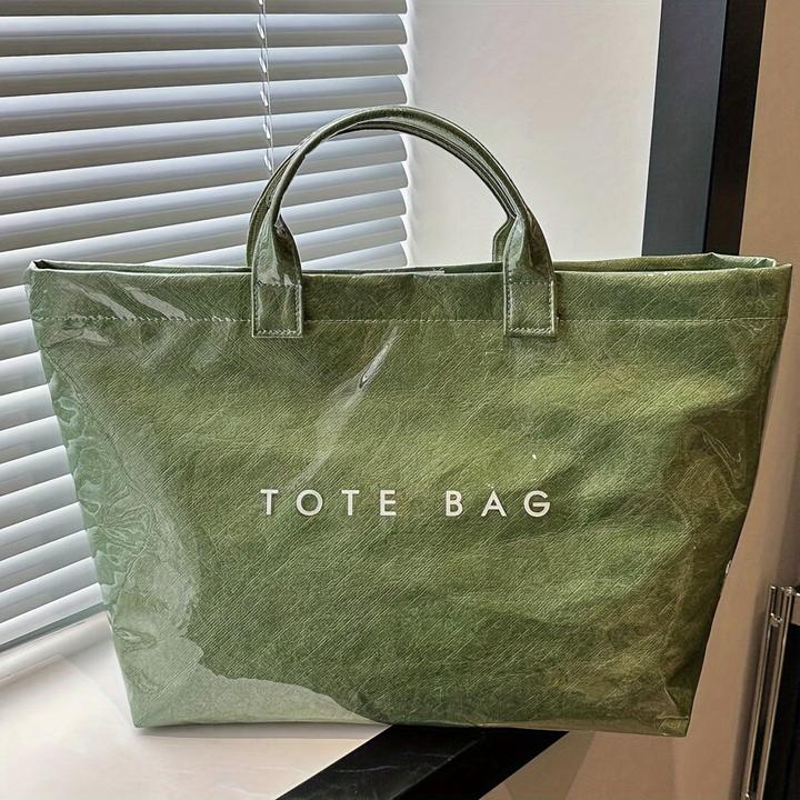 Actual product image Only-Bags.Store Chic preppy style large capacity tote bag - Lightweight PVC & kraft paper with magic tape closure