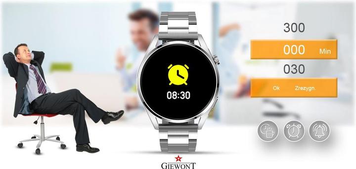 Actual product image Giewont Smartwatch GW450-5 Silver + black leather strap