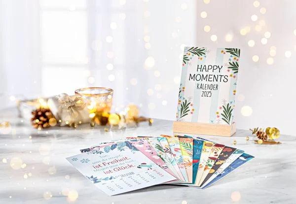 Actual product image Happy Moments" desk calendar with wooden stand 2025 (11 x 15.5 cm, German)