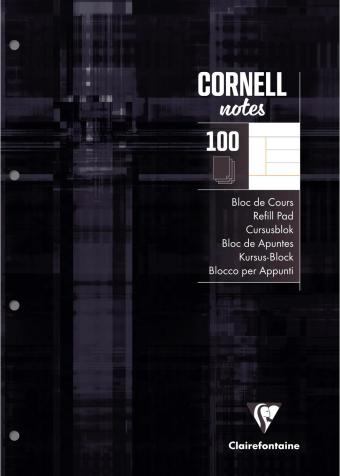 Clairefontaine Bloc de cours CORNELL encollé grand côté A4 200 pages perforées 4 trous Cornell ligné 8 mm - Noir (A4)