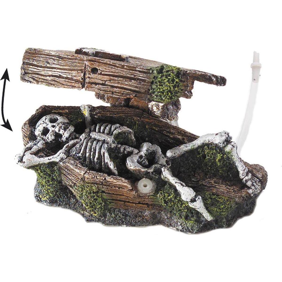 EBI Aqua Della Coffin W. Skeleton mit Bubble Action (Dekoration, sonstige Gegenstände), Aquarium Dekoration
