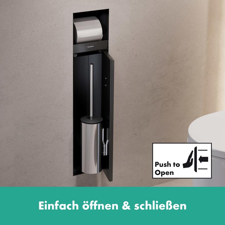 Actual product image hansgrohe HG Toilet brush holder XtraStoris Roc EB w PapHal. u tile. door matt black