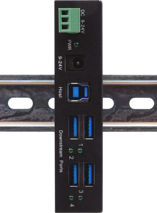 Image du produit Exsys 4 ports USB 3.2 Gen 1 HUB Boîtier métallique, câble USB 3.0, rail Din et support mural inclus (USB-B, 4 ports)