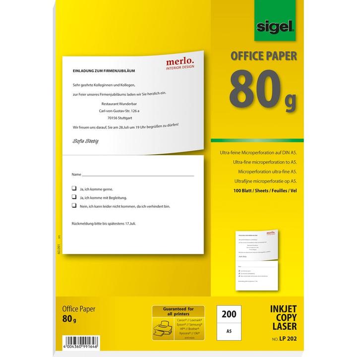 Produktbild Sigel Ink/Laser/Kopier-Papier (80 g/m², 100 x, A4)