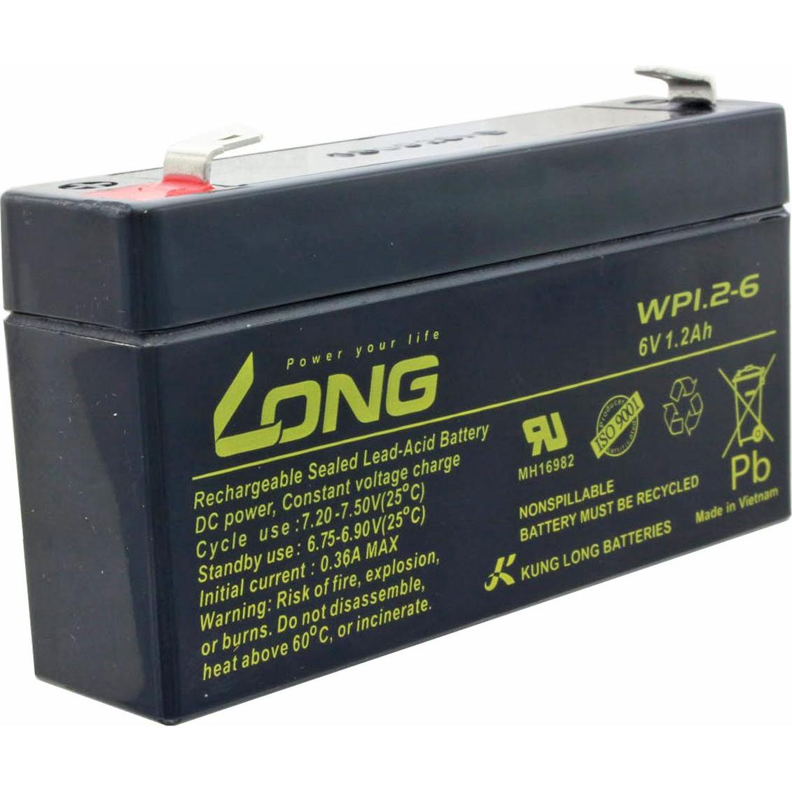Thumbnail - Kung Long, Batterieladegerät, WP1.2-6 Blei Akku 6 Volt 1.2Ah mit Faston 4,8mm Steckkontakt (6V)