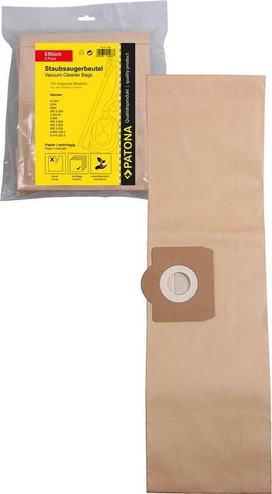Patona 5 hoover bags multi-ply paper for Kärcher A 2201 2204 2504 3.300M 5.800 WD 3.200 3.500 (5 x)