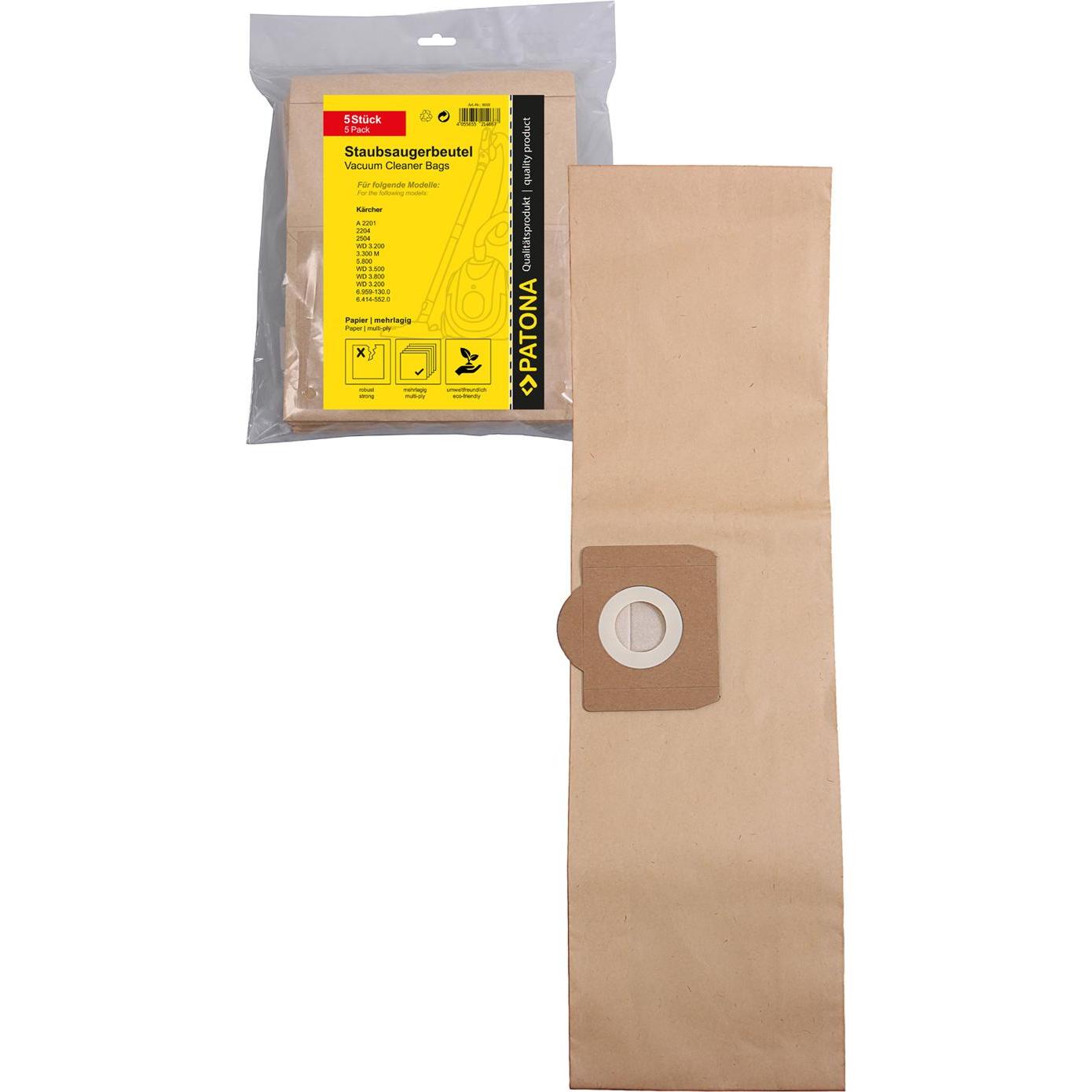 Patona 5 sacchetti Hoover in carta multistrato per Kärcher A 2201 2204 2504 3.300M 5.800 WD 3.200 3.500, Sacchetti per aspirapolvere