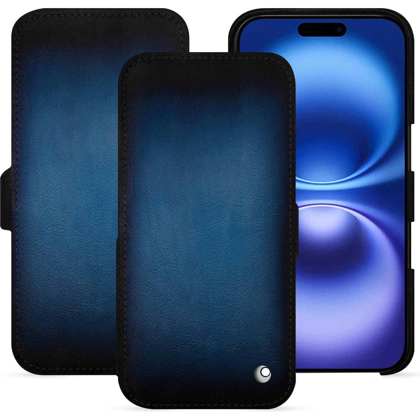 Noreve Lederschutzhülle horizontal (Apple iPhone 16), Smartphone Hülle, Blau