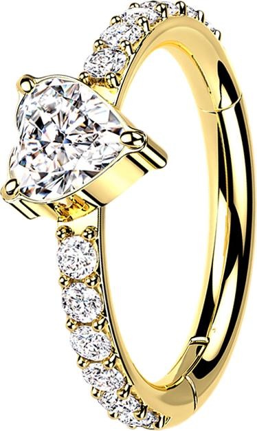 Image du produit Star Piercing Micro anneau segment pliable doré sur le côté cristaux et coeur en cristal argenté (sans laiton, Titane G23)