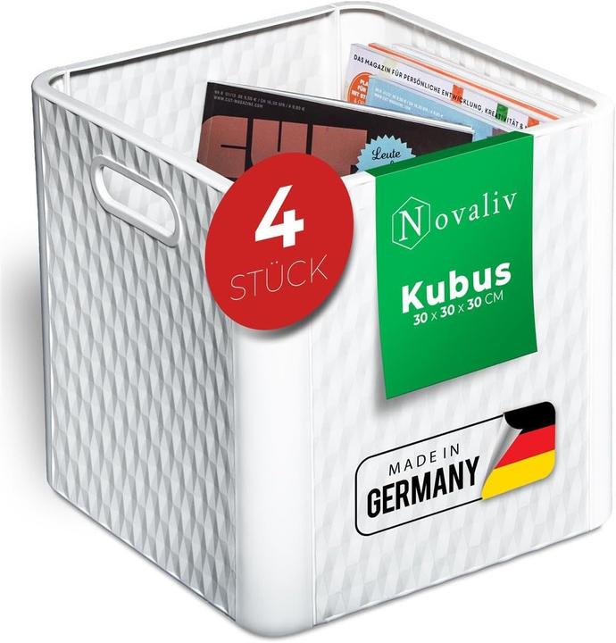 Produktbild Novaliv 4X Box 30x30x30 cm Weiss Boxen für Kallax Regal Körbe 30x30 Aufbewahrungsbox Regal als Schran (30 cm, 25 l, 4x)