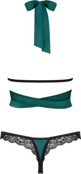 Actual product image Obsessive Sensuelia 2-Piece Lingerie Set With Wrap-Around Top - Emerald Green (L, XL)