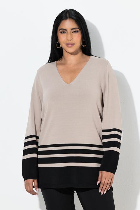 Produktbild Ulla Popken Pullover, Streifen, V-Ausschnitt, Langarm (54)