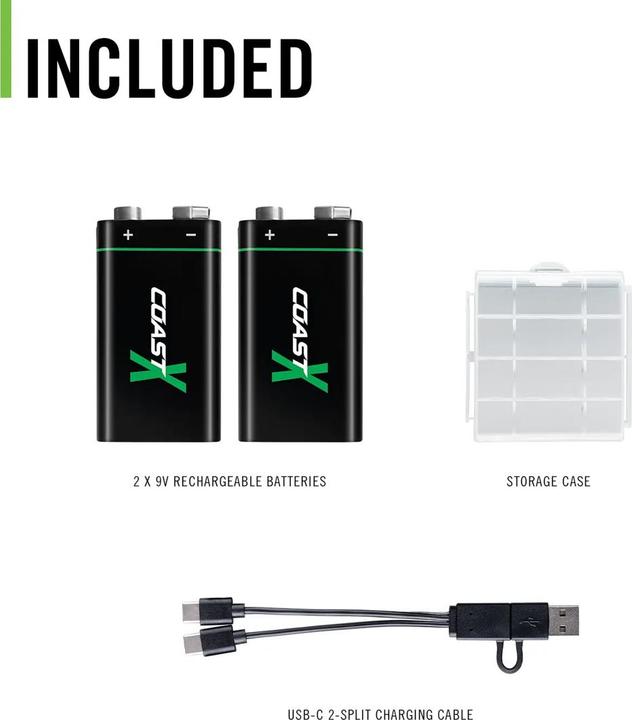 Image du produit Coast Batterie rechargeable 9V USB-C 560mAh (2 pièces) (2 pcs, 9V Block, 560 mAh)