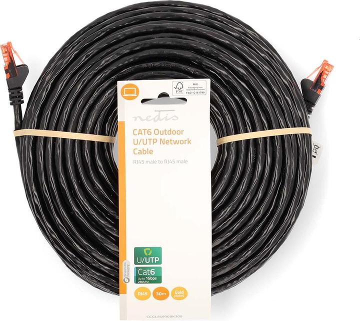 Produktbild Nedis CAT6-Netzwerkkabel - RJ45 Stecker | RJ45 Stecker | U/UTP | 30.0 m | Aussenbereich | Rund | PE (U/UTP, CAT6, 30 m)