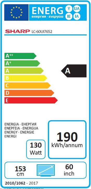 Energie-Label Sharp LC-60UI7652E (60", LCD, 4K, 2019)