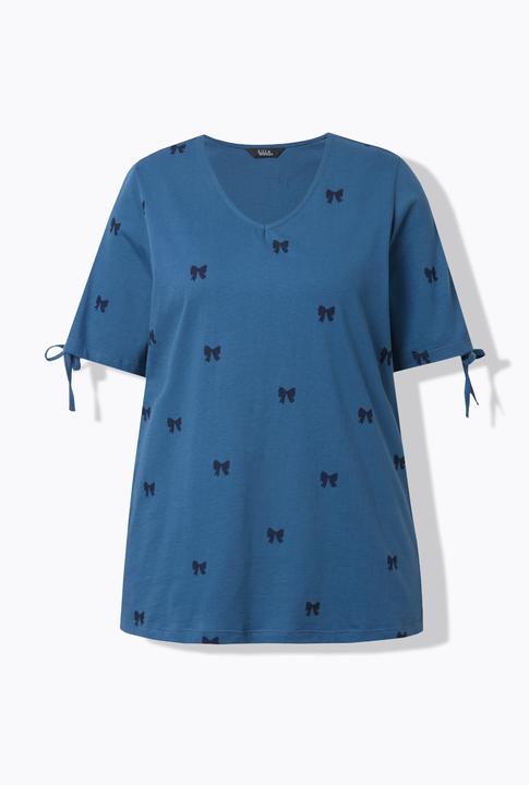 Actual product image Ulla Popken Bow Print Split Sleeve Tee