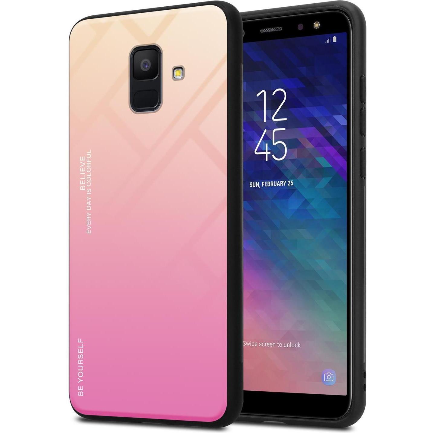 Cadorabo TPU 2 Farben Glas Cover (Samsung Galaxy J6 (2018)), Smartphone Hülle, Schwarz