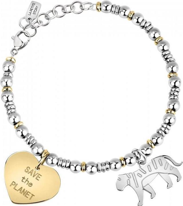 La Petite Story Steel solid bracelet with pendants Save the Planet LPS05ATA09