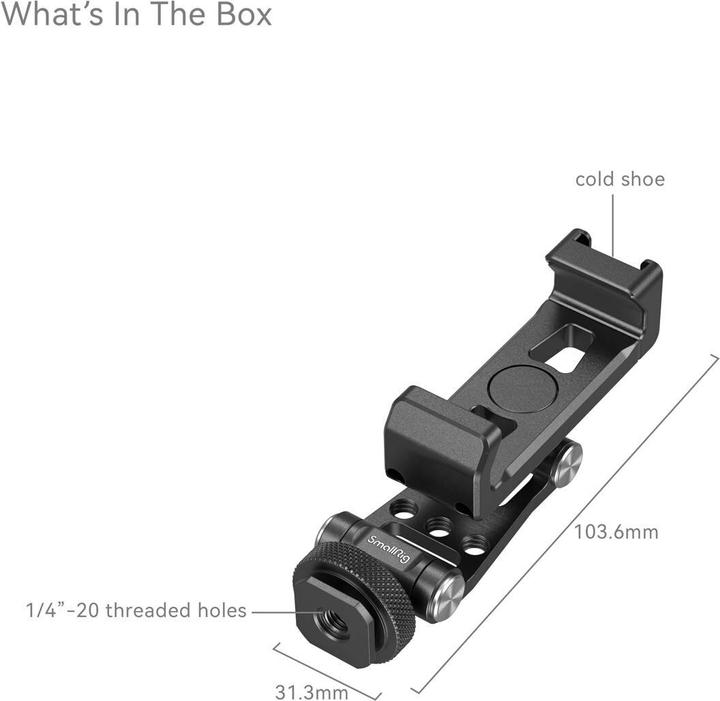 Immagine prodotto SmallRig Supporto per telefono in metallo con attacco a slitta fredda (Accessori cardanici, Accessori per gabbie, Accessori video vari)