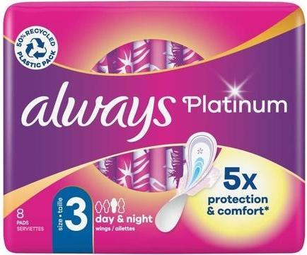Actual product image Always Platinum Night Sanitary Towels with Wings Size 3 8 Pads (8 x)