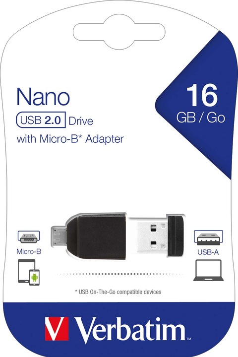 Immagine prodotto Verbatim Nano incl. adattatore OTG (16 GB, USB-A, Micro USB, USB 2.0)