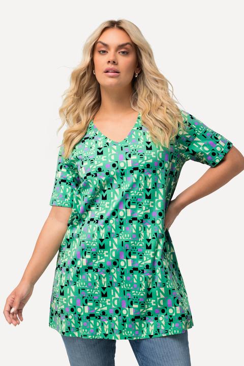 Actual product image Ulla Popken Letter Print A-Line Short Sleeve Knit Tunic (46, 48)