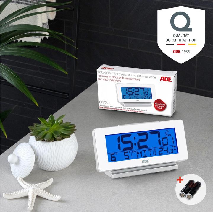 Actual product image ADE Digital alarm clock white, Functions: Snooze function