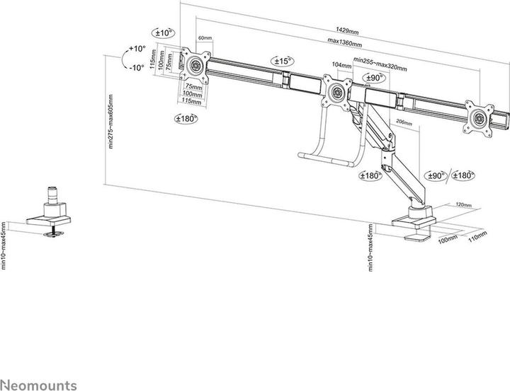 Produktbild Neomounts NM-D775DX3WHITE (Tisch, 27", 6 kg)