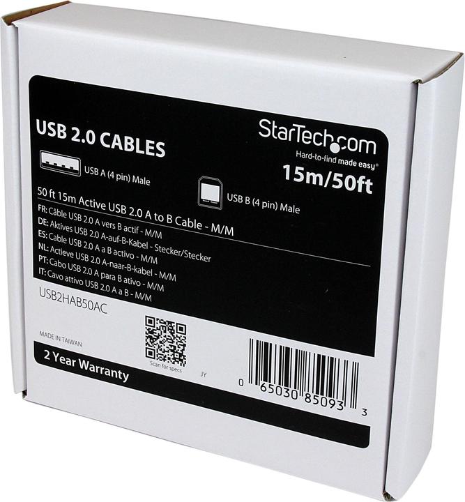 Actual product image StarTech 15m active USB 2.0 A to B cable - plug/plug - USB printer cable 1x USB A / 1x USB B - Black (15 m, USB 2.0)