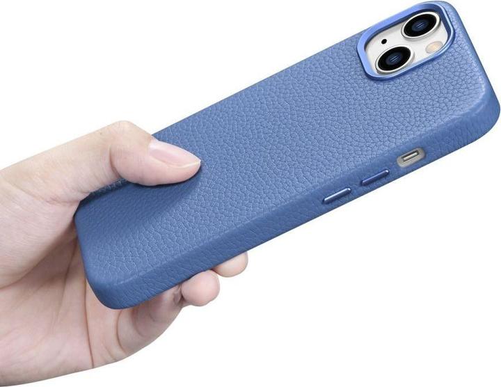Actual product image iCarer litchi Premium leather case iPhone 14 Plus Magnetic leather case with magSafe light blue (WMI (Apple iPhone 14 Plus)