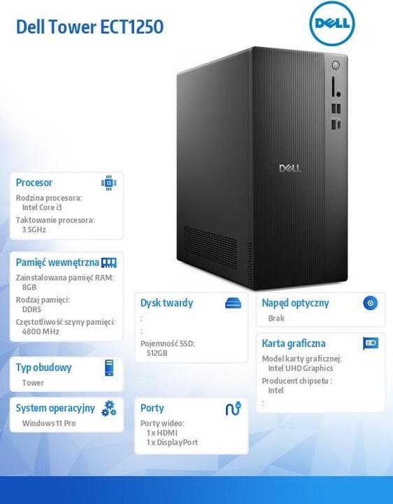 Actual product image Dell Tower ECT1250 Win11Pro i3 computer
