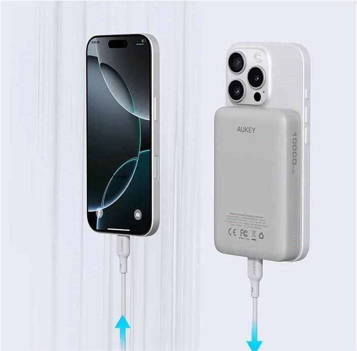 Actual product image Aukey PB-MS04 White Qi2 Powerbank 10000mAh 20W | MagSafe PD (10000 mAh, 20 W)