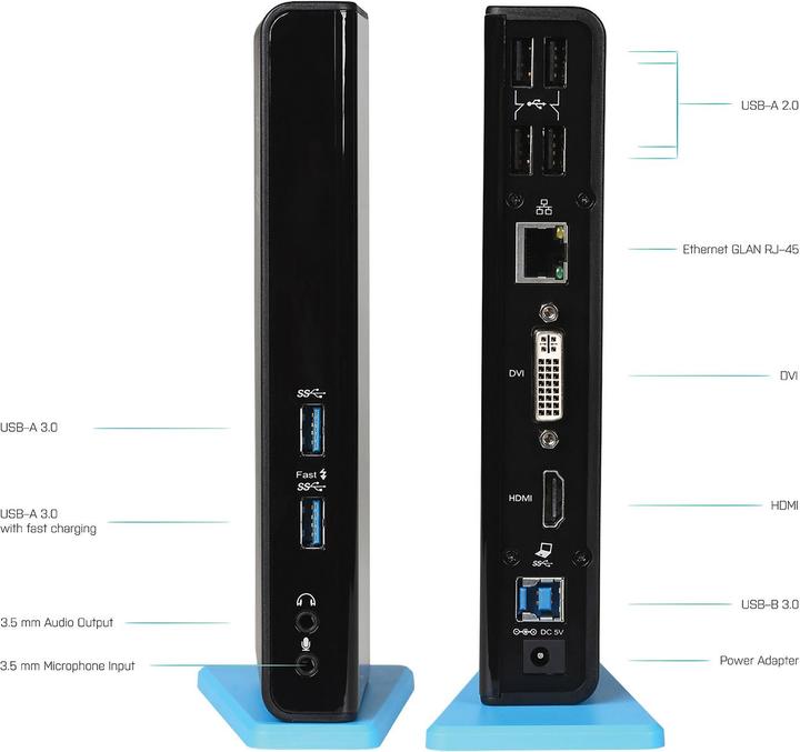 Produktbild i-tec USB 3.0 Dual Full HD Dock (USB-B, 4 Ports)