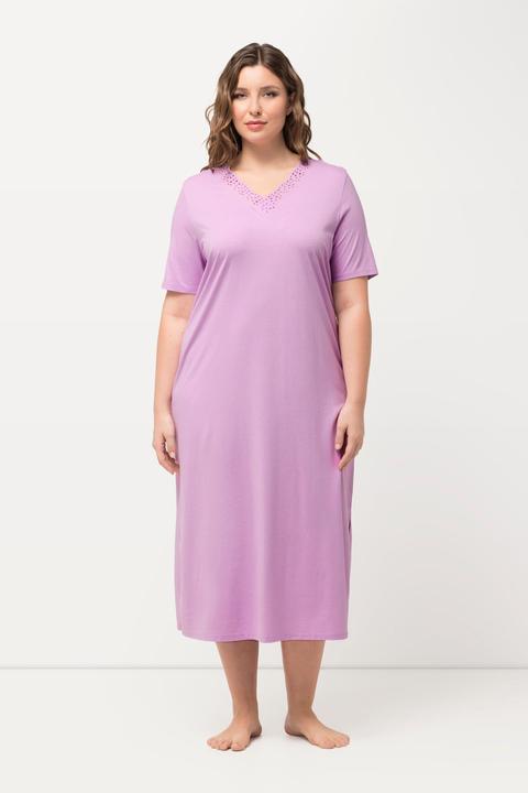 Immagine prodotto Ulla Popken Camicia da notte con modal, ricami traforati, scollo a V e mezze maniche (42, 44)