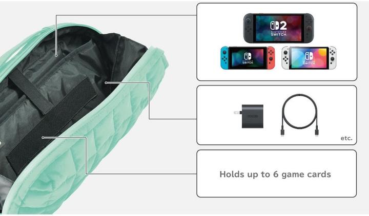Produktbild HORI SWITCH 2/SWITCH Borsa Imbottita Puff Pouch Verde (Switch, Switch 2, Switch OLED)