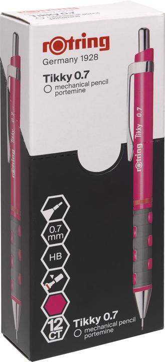 Actual product image Rotring Tikky Neon fine-lead pencil, 0.7 mm, pink chrome-plated, rigid tubular tip, rubber-coated, gelled (0.70 mm, HB, 1 x)