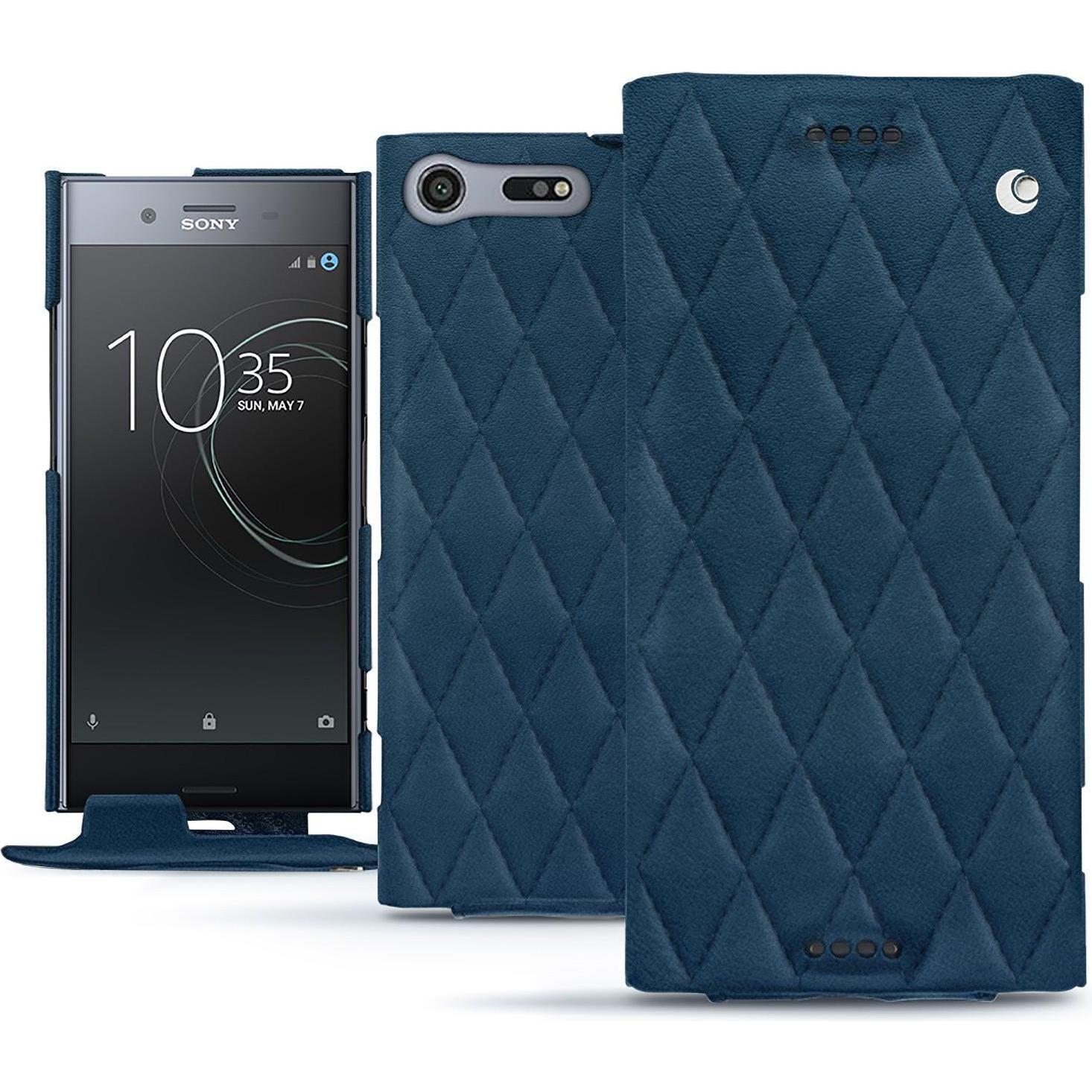 Noreve Lederschutzhülle vertikal (Sony Xperia XZ Premium), Smartphone Hülle, Blau