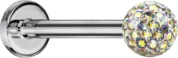 Produktbild Star Piercing Micro Labret silber mit Kristallkugel multicolor und Epoxy Schutzschicht (ohne Messing, Titan G23)