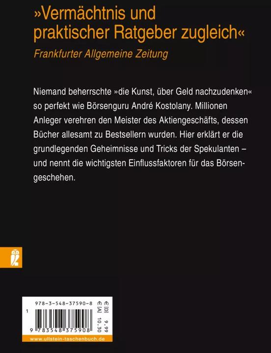 Produktbild Die Kunst, über Geld nachzudenken (Deutsch, André Kostolany, 2015)