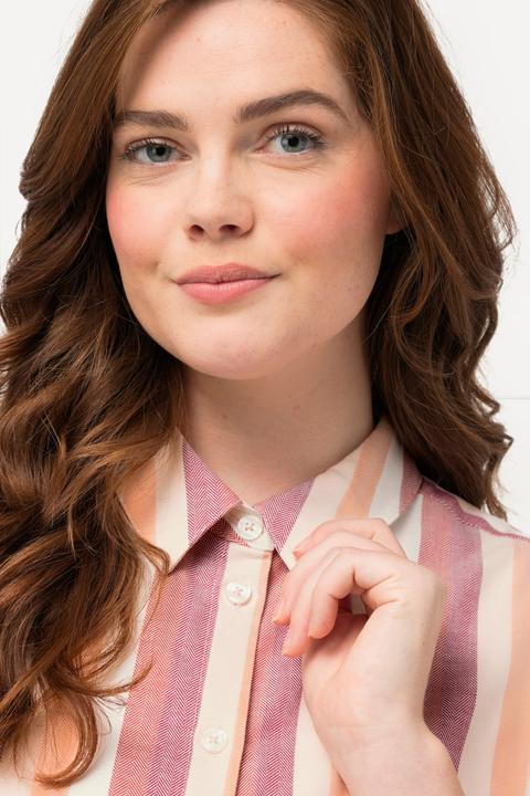 Image du produit Ulla Popken Blouse à rayures et col de chemise et manches 3/4. Noeud à la base (54)