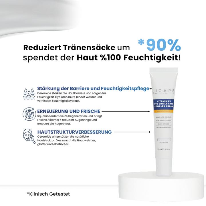 Produktbild Licape | Augencreme 15 ml | Feuchtigkeitspflege für strahlende Haut, Vitamin K2 (Augenpflege Crème, 15 ml, Tag + Nacht)