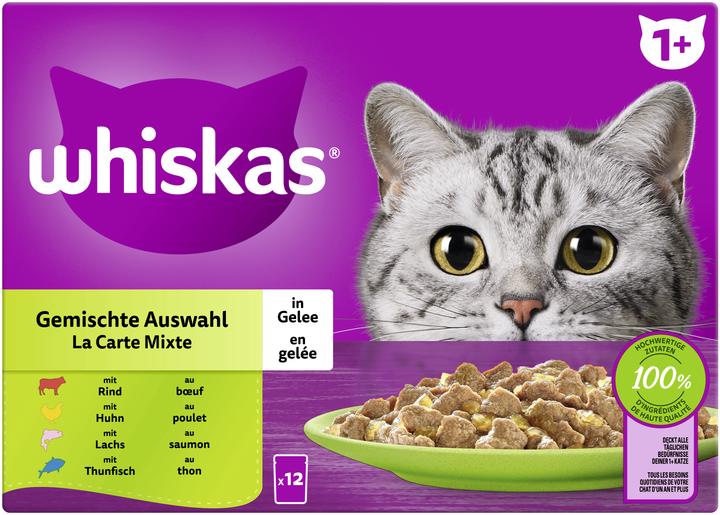 Produktbild Whiskas Frischebeutel 85g Gemischte Auswahl in Gelee 1+ 12-Pack (Adult, 12 Stk., 85 g)