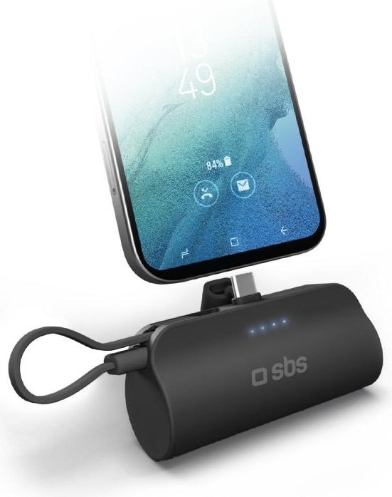 Image du produit SBS Banque d'alimentation 5 000 mAh Fonction de support et câble USB-C intégré (5000 mAh)
