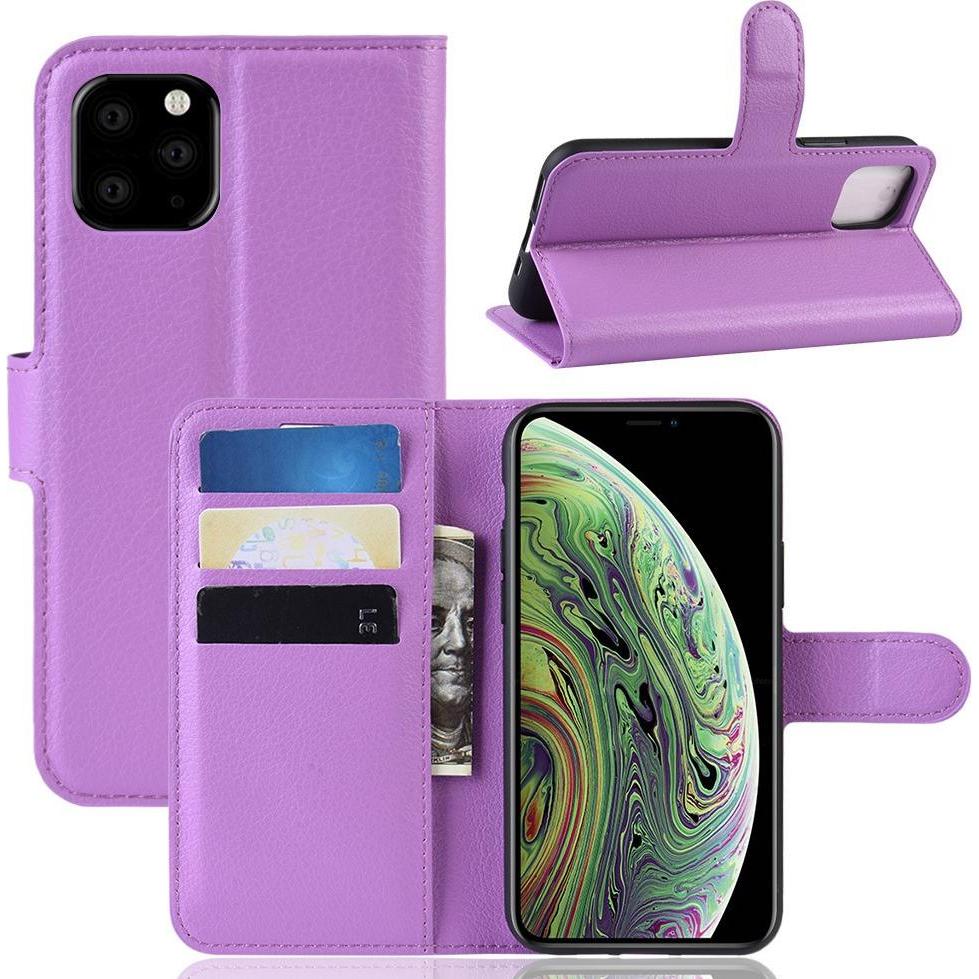 Cover-Discount Leder Hülle mit Kartenfach (Apple iPhone 11 Pro), Smartphone Hülle, Violett