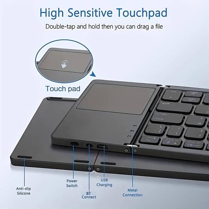 Produktbild PhoneLook Mini Tastatur QWERTY kabellos Bluetooth faltbar mit Touch pad für Smartphone und Tablet (Android und (Eng. Int.)